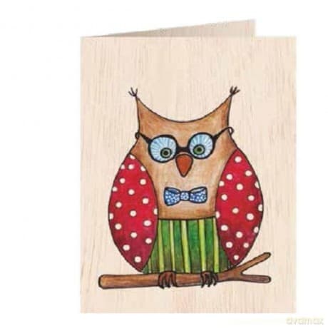 Karnet drewniany C6 + koperta Sowa